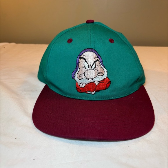 Disney Other - Vintage Grumpy Disney Blockhead Twill Snapback Cap Hat Adult Snow White 7 Dwarfs